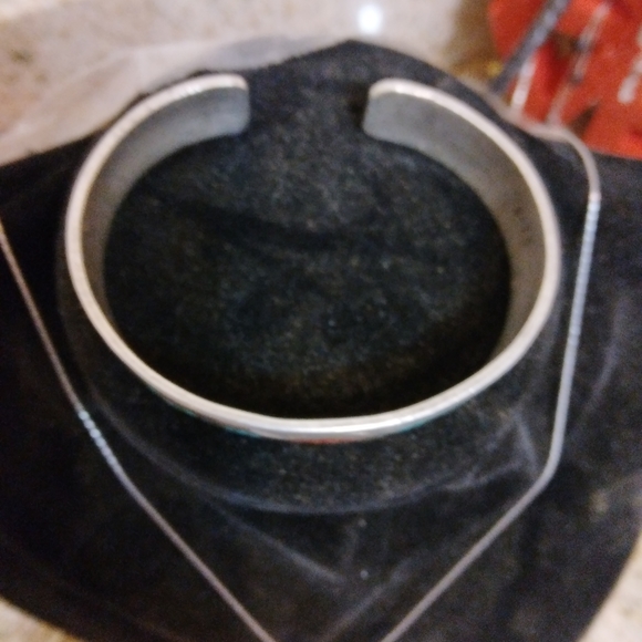 Navajo sterling turquoise and coral cross pendant and cuff bracelet - Picture 5 of 7